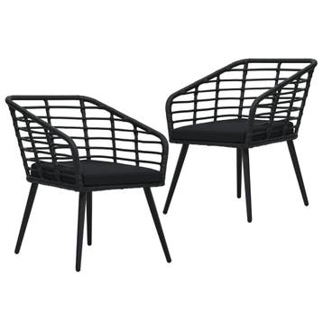 vidaXL Tuinstoelen 2 st met kussens poly rattan zwart, Tuin en Terras, Tuinstoelen, Verzenden, Nieuw