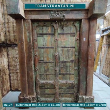 Eeuwenoude deur patinagroen, teakhout, kasteeldeur, poort, Ophalen of Verzenden, Nieuw