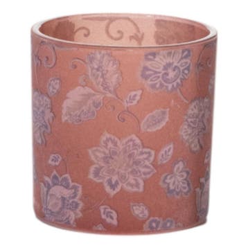 Theelichthouder fluwelen bloemen roze medium 10cm, Verzenden, Nieuw