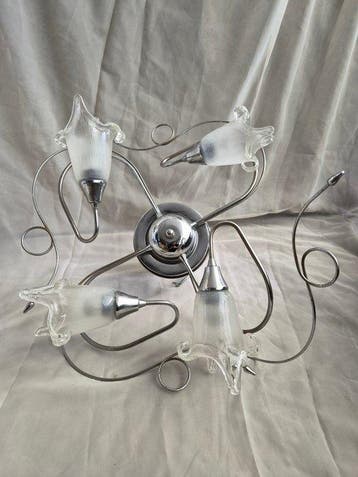 Lamp - Metaal, Glas, Chroom - Vintage italiaanse plafon