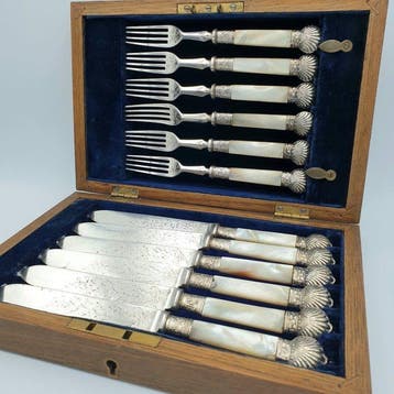 Visbestekset (12) - .925 zilver - Parelmoer, Antiek en Kunst
