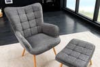 Moderne fauteuil SCANDINAVIA grijze structuurstof massief, Huis en Inrichting, Ophalen of Verzenden, Nieuw