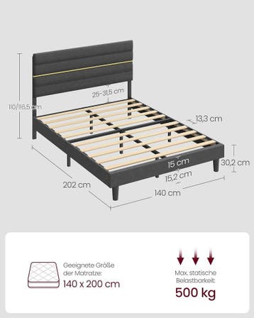 Tweepersoonsbed - gestoffeerd bedframe - 140x200 cm -, Verzenden, Nieuw
