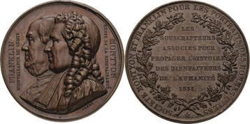Brons medaille 1833 Personenmedaille Franklin, Benjamin 1..., Verzenden