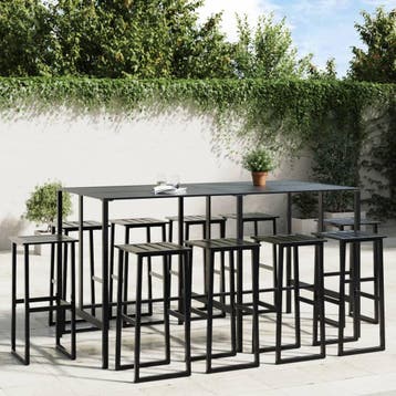 vidaXL 11-delige Tuinbarset gepoedercoat staal zwart, Verzenden, Nieuw, Rvs, Meer dan 8 zitplaatsen