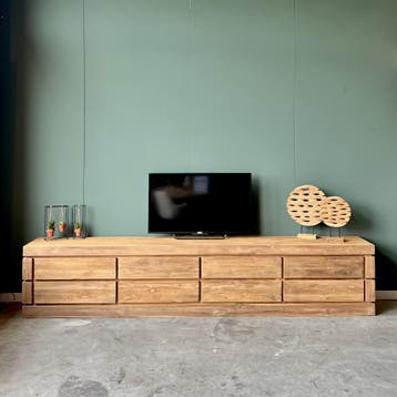 Tv-meubel | 300cm lang | 60cm hoog | 45cm diep | Voorradig!, Teakhout, Nieuw, Ophalen of Verzenden, 200 cm of meer