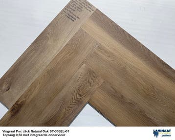 Visgraat Pvc click €16,95m2 Natuur integreerde ondervloer, Bruin, 75 m² of meer, Nieuw, Visraat Pvc click Natural eiken kleur met integreerde ondervloer