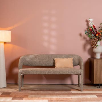 50% Korting: Eetkamerbank June bruin bouclé 160 cm, Ophalen, Zo goed als nieuw, Bruin
