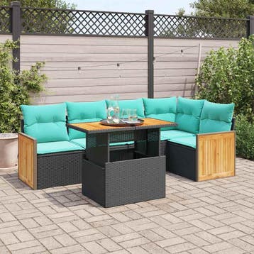 vidaXL 6-delige Loungeset met kussens poly rattan acacia, Verzenden, Nieuw, Loungeset