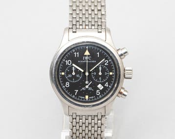 Een stalen IWC Pilot Chronograph. Ref. 3741-01, Gebruikt