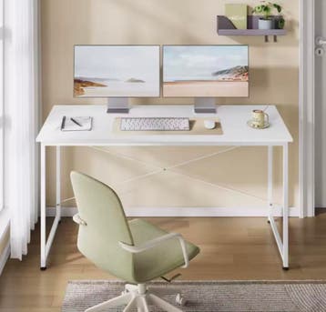 Groot Bureau 100/120/140cm – Wit en licht bruin – Hout, Huis en Inrichting, Bureaus, Verzenden, Nieuw