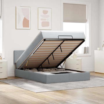 vidaXL Bed met matras 140x190 cm stof lichtgrijs, Verzenden, Nieuw, Tweepersoons, 140 cm