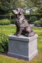 Beeld, garden statue in bronze color of a Golden Retriever -