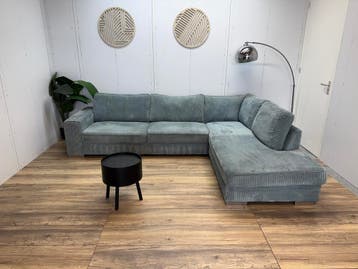 Blauwe ribstof hoekbank – Stijlvol en comfortabel, 250 tot 300 cm, Moderen, Hoekbank, Ophalen of Verzenden