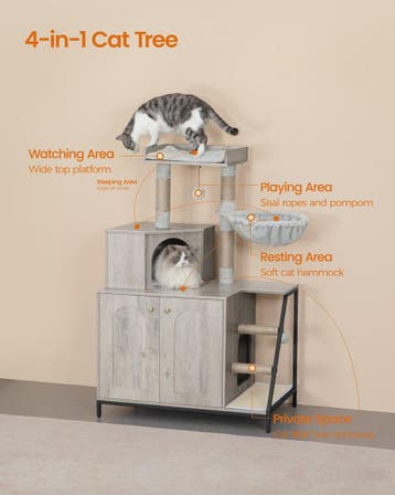 Moderne 4-in-1 Kattenboom met Kattenbakmeubel, Groot Platfor, Verzenden, Nieuw