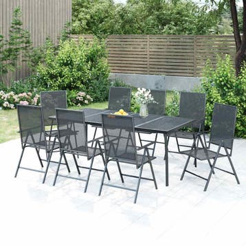 vidaXL 9-delige Tuinset staal antracietkleurig, Verzenden, Nieuw, 8 zitplaatsen, Rvs