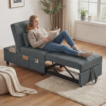 HOMCOM Fauteuil Bed 1-Persoons - Verstelbaar, Grijze Bekledi, Verzenden, Nieuw