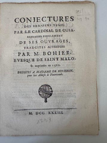 Nicolas De Cues. - Conjectures des derniers temps par le