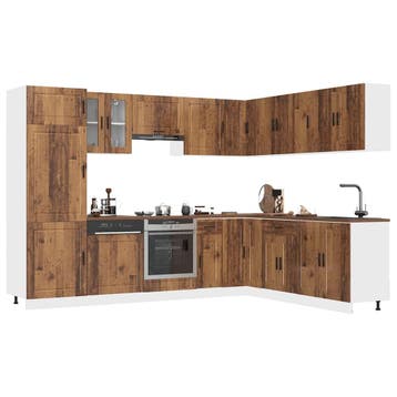 vidaXL 14-delige Keukenkastenset Porto bewerkt hout oud, Verzenden, Nieuw, Bruin