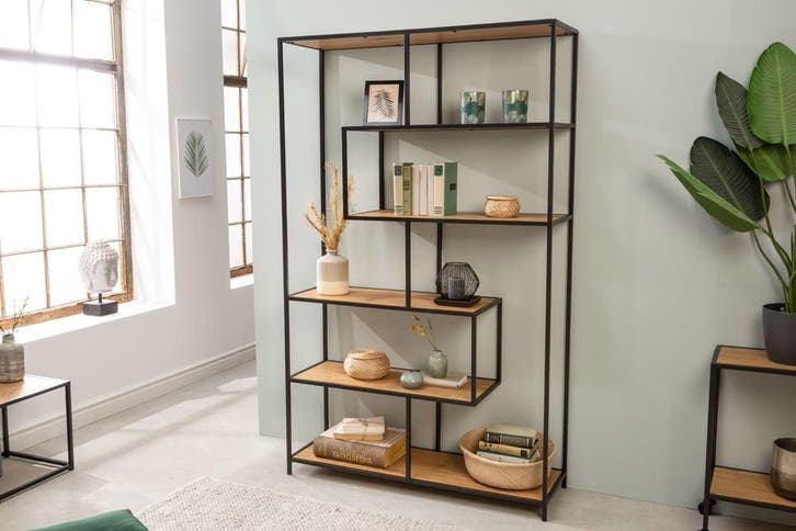 industrieele boekenkast SLIM LINE 185x114cm wilde eik zwart, Huis en Inrichting, Kasten | Overige, Ophalen of Verzenden