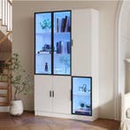 Hoge Vitrinekast 120×35×200 cm met Glazen Deuren en LED, Huis en Inrichting, Kasten | Vitrinekasten, Verzenden, Nieuw
