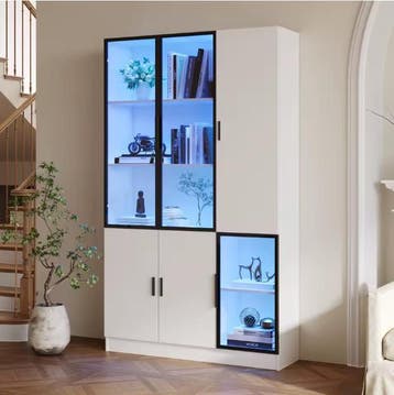 Hoge Vitrinekast 120×35×200 cm met Glazen Deuren en LED, Huis en Inrichting, Kasten | Vitrinekasten, Verzenden, Nieuw