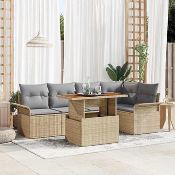 vidaXL Tuin Sofa Set 6 st beige en lichtgrijs, Verzenden, Nieuw, Rotan, 6 zitplaatsen