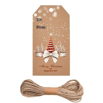 100 x Bruine kartonnen labels kerst - Afm. 5x3cm - Merri..., Ophalen of Verzenden, Nieuw