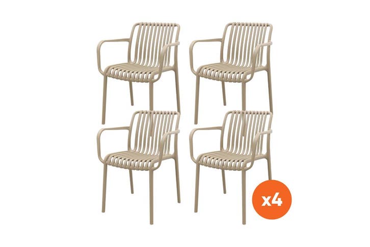 Set van 4 - Stripe stapelbare tuinstoel - Taupe, Tuin en Terras, Tuinsets en Loungesets, Nieuw, Overige materialen, Verzenden