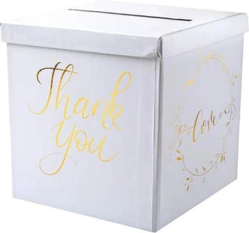 Enveloppendoos/moneybox Just Married wit met goud, Hobby en Vrije tijd, Feestartikelen, Verzenden, Nieuw, Feestartikel, Geboorte of Huwelijk
