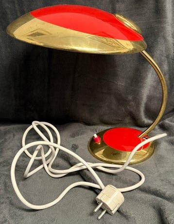 Bureaulamp - Gelakt messing - Tafellamp messing rood gelakt