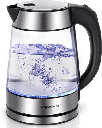 Waterkoker glas - RVS - met LED - 1.7L - 2200W - RVS, Witgoed en Apparatuur, Waterkokers, Verzenden, Zo goed als nieuw