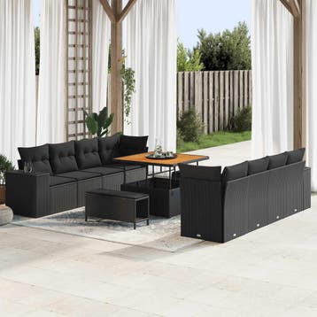 vidaXL Tuin Sofa Set 11 st Zwart poly rattan, Verzenden, Nieuw, Meer dan 8 zitplaatsen
