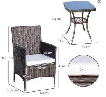 3-delige Balkonset – Rotan Stoelen met Kussens en Buiafel, Verzenden, Nieuw