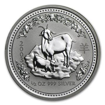 Lunar I - Year of the Goat - 1/2 oz 2003 (51.766 oplage), Postzegels en Munten, Munten | Oceanië, Verzenden, Losse munt, Zilver