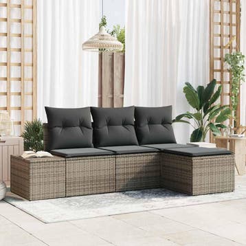 vidaXL Tuin Sofa Set met kussen 4 pcs Grijs poly rattan, Verzenden, Nieuw, Rotan, 4 zitplaatsen
