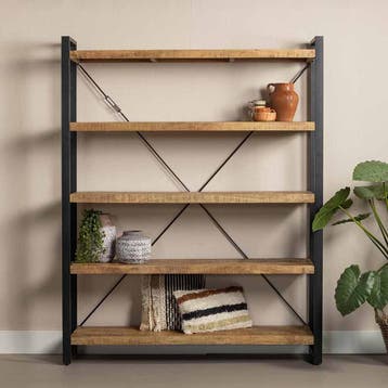 Boekenkast Mangohout Britt 160 cm, Verzenden, Nieuw, Overige houtsoorten, Industriële meubels