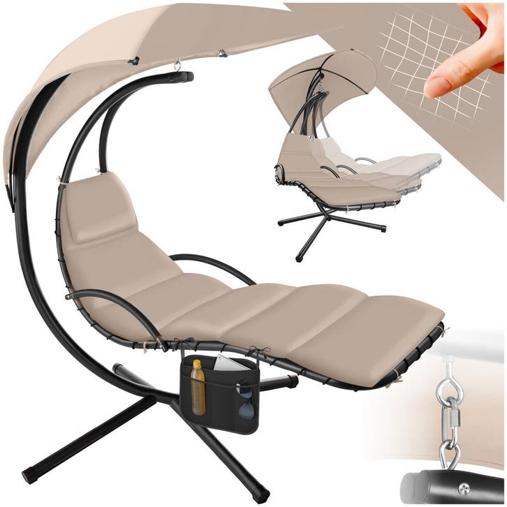Hangstoel Elaria met zonnedak en zijvak - beige, Tuin en Terras, Overige Tuin en Terras, Verzenden