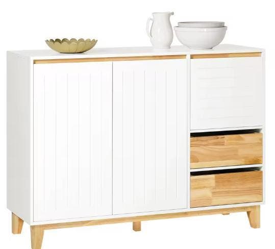 Wit Dressoir 120 cm – Met Lades, Deuren en Houten Details, Huis en Inrichting, Keuken | Keukenelementen, Nieuw, Verzenden