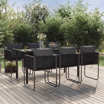 vidaXL 7-delige Tuinset zwart, Verzenden, 6 zitplaatsen, Nieuw, Rvs