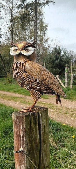 sculptuur, Levensechte uil geheel van ijzer - 44 cm - IJzer