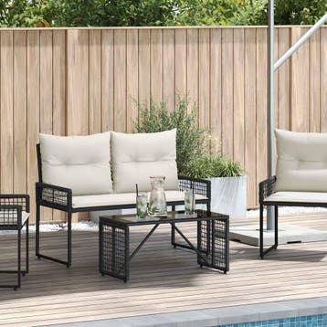 vidaXL Buiten Tafel Zwart 80 x 40 x 40 cm PE Rattan en Glas, Tuin en Terras, Verzenden, Nieuw