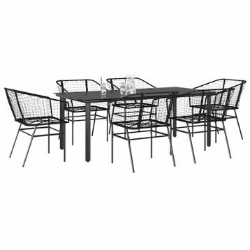 vidaXL 7-delige Tuinset poly rattan glas zwart, 6 zitplaatsen, Nieuw, Tuinset, Verzenden