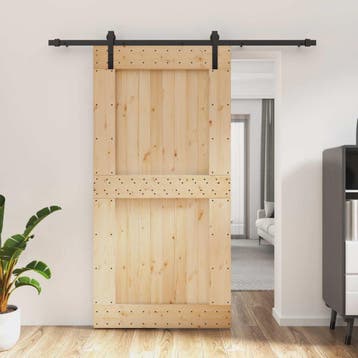 vidaXL Schuifdeur Naturel en Zwart 100 x 210 cm Massief, Verzenden, Nieuw