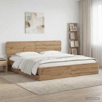 vidaXL Bed Frame with Storage and Headboard Artisan Oak 180, Bruin, Verzenden, Hout, Nieuw