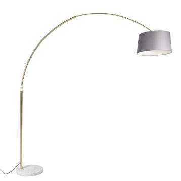 Booglamp messing met marmer stoffen kap grijs 45 cm - XXL, Huis en Inrichting, Verzenden, Nieuw, Modern