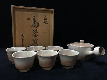 Japanese - Beeld, Japanese Hagiyaki Pottery Tea Set Kyusu