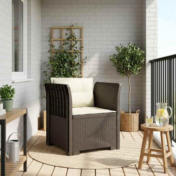 vidaXL Eénpersoons Fauteuil met Kussens Rattan Look PP, Verzenden, Nieuw