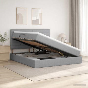 vidaXL LED Opslagbed met Matras Lichtgrijs 140 x 200 cm Stof, Verzenden, Nieuw, Stof