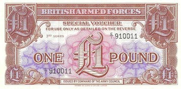 British Armed Forces £1 voucher 3rd Series, Verzenden